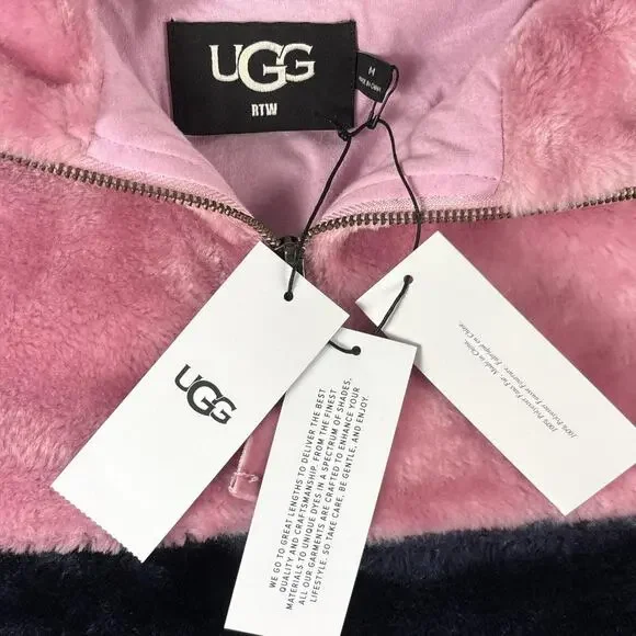 Deadstock NWT Uggs Elaina Colorblock Pink/Blue Faux-fur Jacket Size Medium - Picture 4 of 7